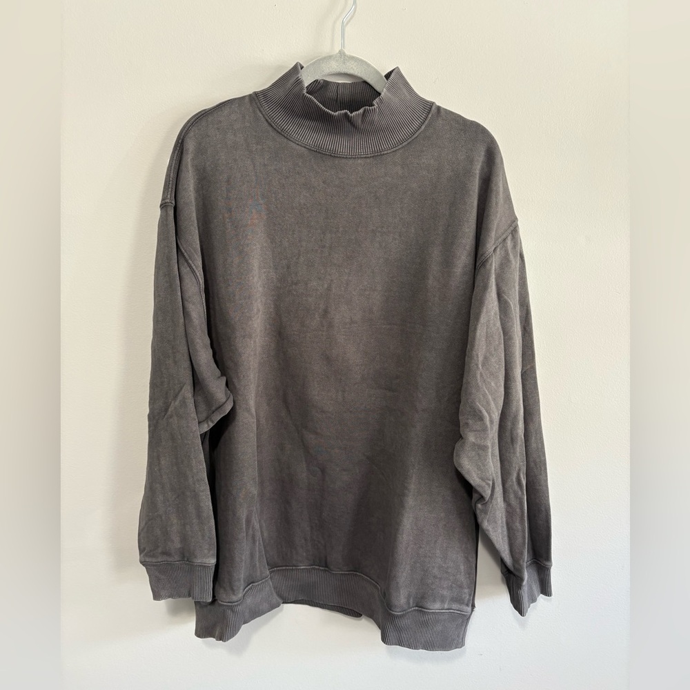 Aerie Mock Neck Oversized Charcoal Gray Sweatshirt